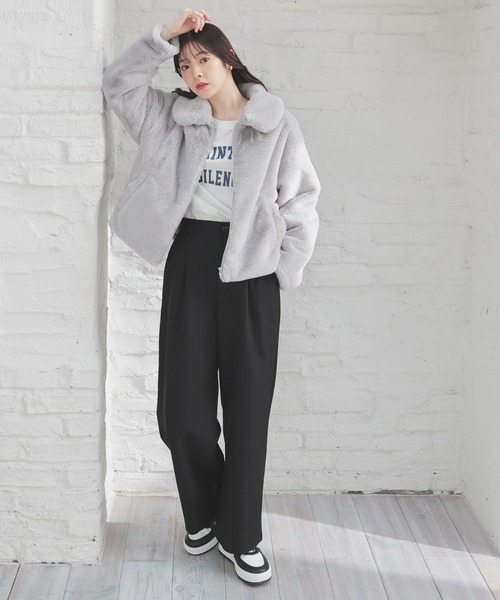 Honeys（ハニーズ）の「衿付ファーブルゾン（ブルゾン・レディース・チャコール/ベージュ/アイボリー/グレー・M/L）」の11枚目の写真