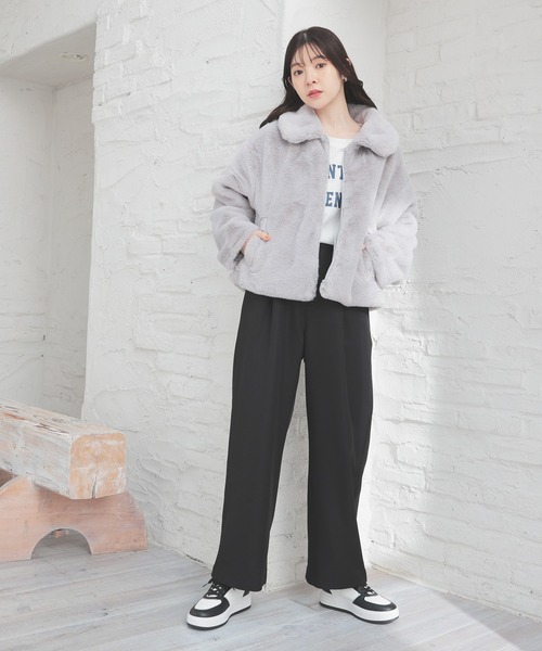 Honeys（ハニーズ）の「衿付ファーブルゾン（ブルゾン・レディース・チャコール/ベージュ/アイボリー/グレー・M/L）」の12枚目の写真