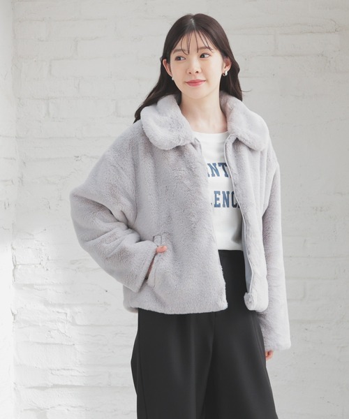 Honeys（ハニーズ）の「衿付ファーブルゾン（ブルゾン・レディース・チャコール/ベージュ/アイボリー/グレー・M/L）」の13枚目の写真