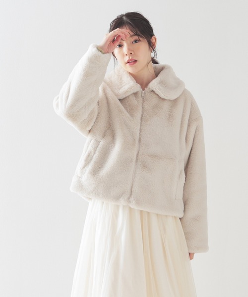 Honeys（ハニーズ）の「衿付ファーブルゾン（ブルゾン・レディース・チャコール/ベージュ/アイボリー/グレー・M/L）」の16枚目の写真