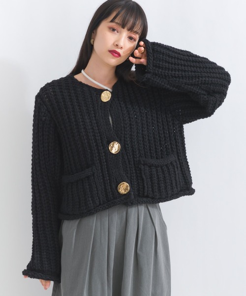 terrace(テラス)の「ローニットカーディガン(ニット/セーター・レディース・ネイビー/オフホワイト/ブラック・MEDIUM)」の4枚目の写真