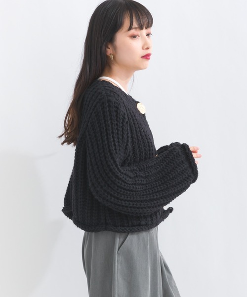 terrace(テラス)の「ローニットカーディガン(ニット/セーター・レディース・ネイビー/オフホワイト/ブラック・MEDIUM)」の6枚目の写真