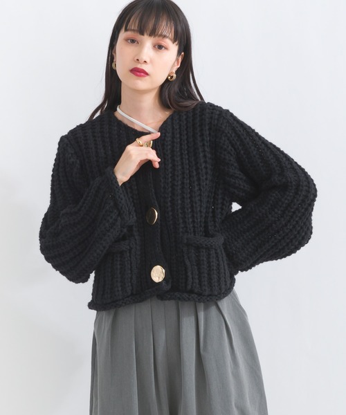 terrace(テラス)の「ローニットカーディガン(ニット/セーター・レディース・ネイビー/オフホワイト/ブラック・MEDIUM)」の5枚目の写真