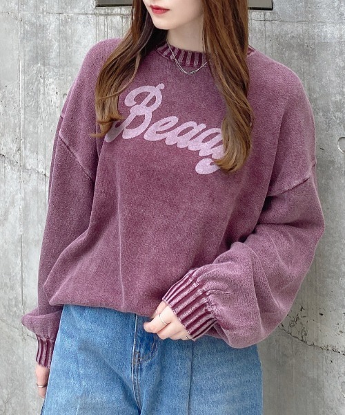 INGNI（イング）の「ウォッシュロゴニット／A（ニット/セーター・レディース・バーガンディー/ネイビー/グレー・M）」の3枚目の写真