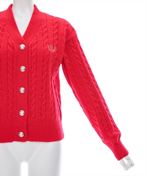clear（クリア）の「ワンポイント刺繍ケーブルＶネックニットカーディガン [抜け感 美デコルテ オフィスカジュアル 大人]≪再入荷≫（ニット/セーター・レディース・レッド/杢グレー/アイボリー・F）」の17枚目の写真