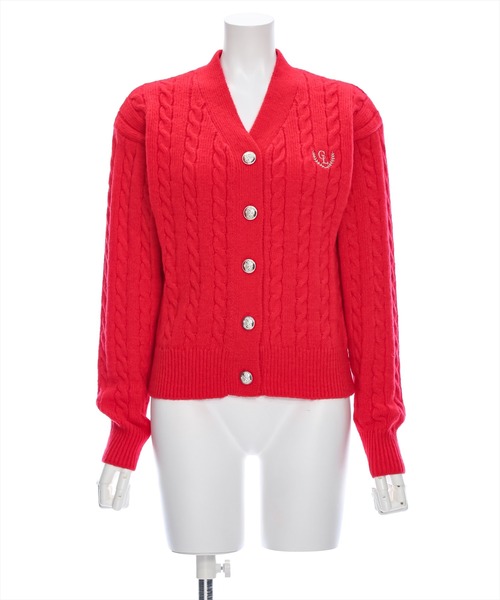 clear（クリア）の「ワンポイント刺繍ケーブルＶネックニットカーディガン [抜け感 美デコルテ オフィスカジュアル 大人]≪再入荷≫（ニット/セーター・レディース・レッド/杢グレー/アイボリー・F）」の21枚目の写真