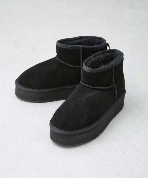 EMU Australia(エミューオーストラリア)の「EMU Australia/PLATFROM MICRO WOOL 厚底ブーツ(ブーツ・レディース・キャメル/ブラック・6/7/8)」の2枚目の写真