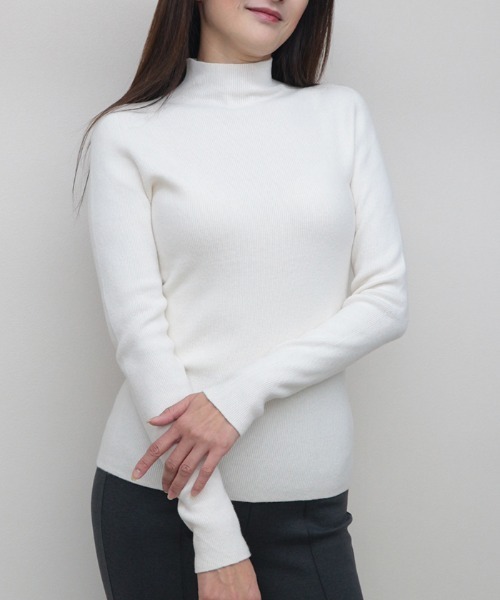 AMBIENT（アンビエント）の「ベーシックハイネックニット（ニット/セーター・レディース・ダークグレー/ホワイト/ブラック/ベージュ・FREE）」の3枚目の写真