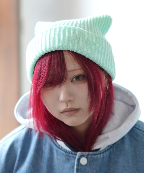 improves(インプローブス)の「猫耳 ニットキャップ(ニットキャップ/ビーニー・レディース・ライトピンク/ブラック/ベージュ/ミント/ラベンダー/グレー・FREE)」の1枚目の写真