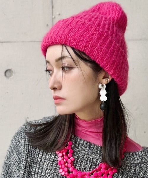 polcadot（ポルカドット）の「モヘア ニット帽（ニットキャップ/ビーニー・レディース・グレー/ブラック/ホワイト/ライム/ピンク/ブルー・FREE）」の6枚目の写真