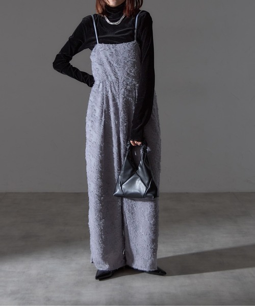 each（イーチ）の「フラワーフリンジジャガードキャミワイドサロペ（サロペット/オーバーオール・レディース・グレー/アイボリー・FREE）」の12枚目の写真