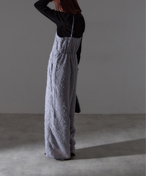 each（イーチ）の「フラワーフリンジジャガードキャミワイドサロペ（サロペット/オーバーオール・レディース・グレー/アイボリー・FREE）」の5枚目の写真