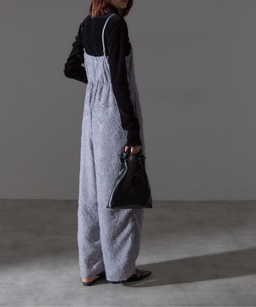 each（イーチ）の「フラワーフリンジジャガードキャミワイドサロペ（サロペット/オーバーオール・レディース・グレー/アイボリー・FREE）」の6枚目の写真