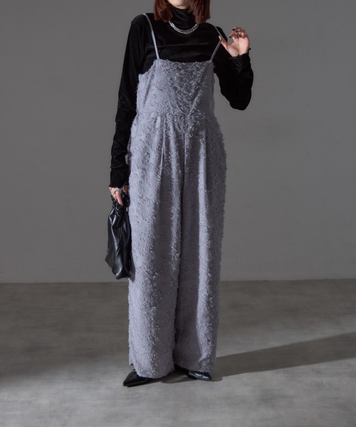 each（イーチ）の「フラワーフリンジジャガードキャミワイドサロペ（サロペット/オーバーオール・レディース・グレー/アイボリー・FREE）」の15枚目の写真