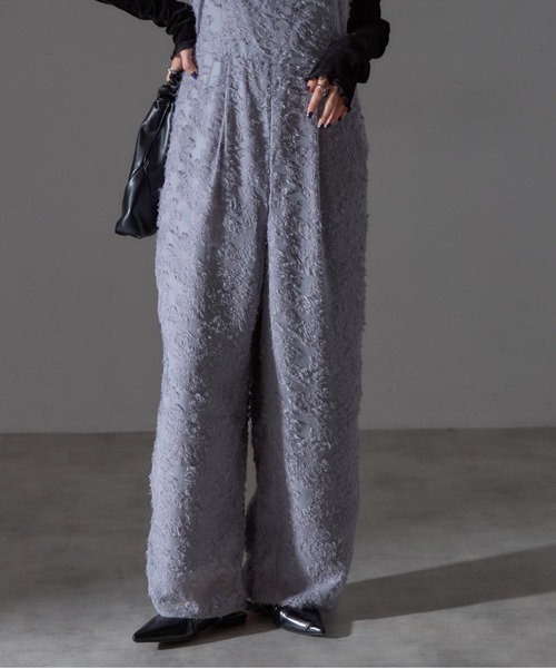 each（イーチ）の「フラワーフリンジジャガードキャミワイドサロペ（サロペット/オーバーオール・レディース・グレー/アイボリー・FREE）」の9枚目の写真