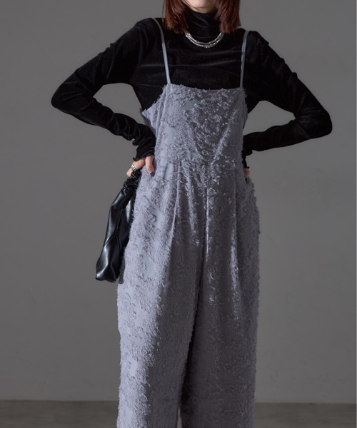 each（イーチ）の「フラワーフリンジジャガードキャミワイドサロペ（サロペット/オーバーオール・レディース・グレー/アイボリー・FREE）」の7枚目の写真