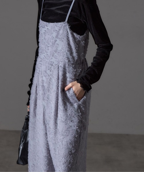 each（イーチ）の「フラワーフリンジジャガードキャミワイドサロペ（サロペット/オーバーオール・レディース・グレー/アイボリー・FREE）」の10枚目の写真