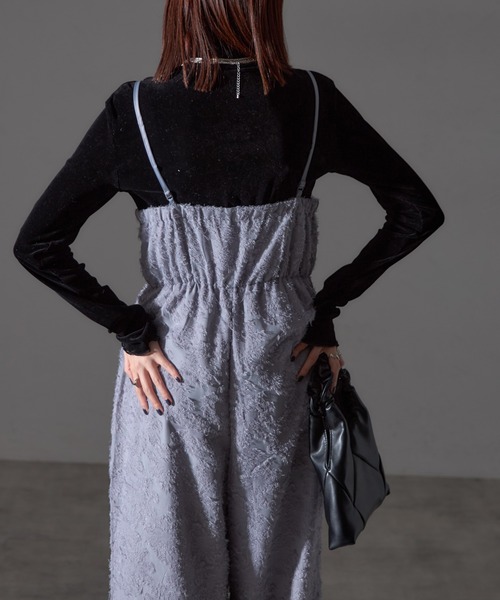 each（イーチ）の「フラワーフリンジジャガードキャミワイドサロペ（サロペット/オーバーオール・レディース・グレー/アイボリー・FREE）」の8枚目の写真