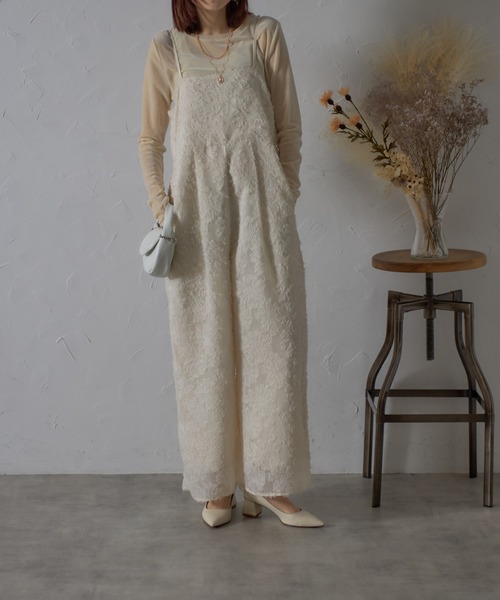 each（イーチ）の「フラワーフリンジジャガードキャミワイドサロペ（サロペット/オーバーオール・レディース・グレー/アイボリー・FREE）」の16枚目の写真