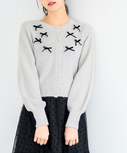MISCH MASCH(ミッシュマッシュ)の「ふわふわリボンカーディガン/MM448403(ニット/セーター・レディース・グレー/ブラック/ホワイト・フリ-)」の3枚目の写真