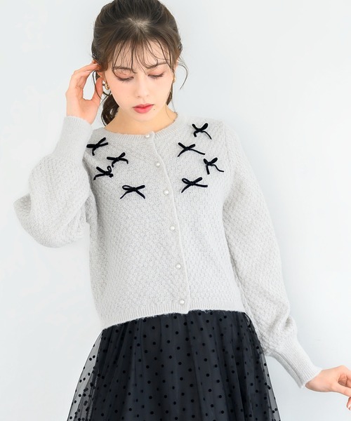 MISCH MASCH(ミッシュマッシュ)の「ふわふわリボンカーディガン/MM448403(ニット/セーター・レディース・グレー/ブラック/ホワイト・フリ-)」の4枚目の写真