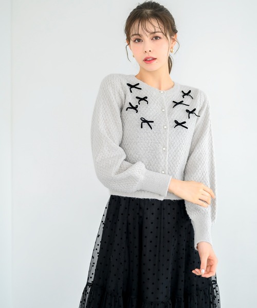 MISCH MASCH(ミッシュマッシュ)の「ふわふわリボンカーディガン/MM448403(ニット/セーター・レディース・グレー/ブラック/ホワイト・フリ-)」の6枚目の写真