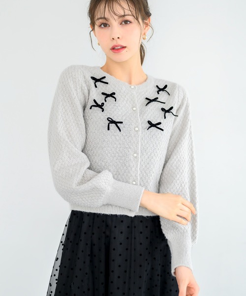 MISCH MASCH(ミッシュマッシュ)の「ふわふわリボンカーディガン/MM448403(ニット/セーター・レディース・グレー/ブラック/ホワイト・フリ-)」の7枚目の写真
