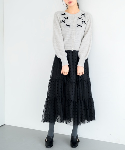 MISCH MASCH(ミッシュマッシュ)の「ふわふわリボンカーディガン/MM448403(ニット/セーター・レディース・グレー/ブラック/ホワイト・フリ-)」の9枚目の写真