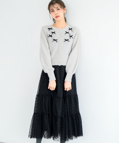 MISCH MASCH(ミッシュマッシュ)の「ふわふわリボンカーディガン/MM448403(ニット/セーター・レディース・グレー/ブラック/ホワイト・フリ-)」の11枚目の写真