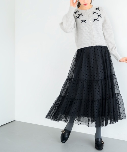 MISCH MASCH(ミッシュマッシュ)の「ふわふわリボンカーディガン/MM448403(ニット/セーター・レディース・グレー/ブラック/ホワイト・フリ-)」の13枚目の写真