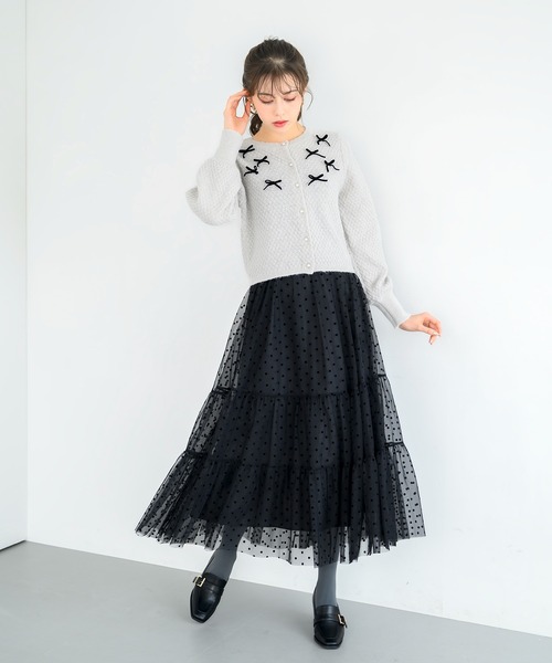 MISCH MASCH(ミッシュマッシュ)の「ふわふわリボンカーディガン/MM448403(ニット/セーター・レディース・グレー/ブラック/ホワイト・フリ-)」の14枚目の写真
