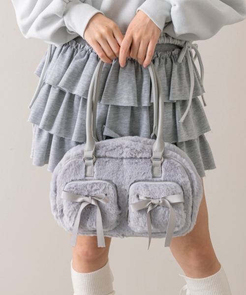 OLIVE des OLIVE（オリーブデオリーブ）の「リボンポケット付きファーボストン（ショルダーバッグ・レディース・サックスブルー/アイボリー/ダークブラウン・FREE）」の16枚目の写真