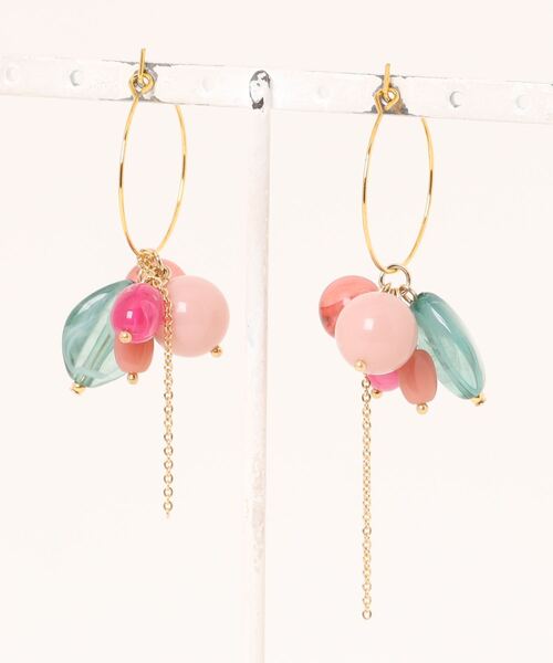tone(トーン)の「【MUURABBTI】ピンクとビリジアングリーンのフープピアス(MA)(ピアス(両耳用)・レディース・ピンク・FREE)」の3枚目の写真
