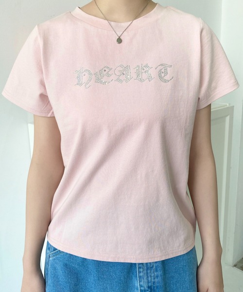 moment+(モーメントプラス)の「ラインストーンロゴ半袖Tシャツ(Tシャツ/カットソー・レディース・ピンク/ブルー/チャコールグレー/オフホワイト・M/L)」の11枚目の写真