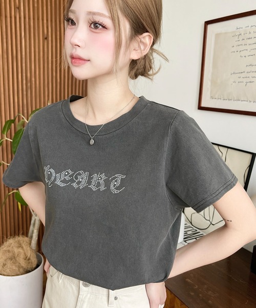 moment+(モーメントプラス)の「ラインストーンロゴ半袖Tシャツ(Tシャツ/カットソー・レディース・ピンク/ブルー/チャコールグレー/オフホワイト・M/L)」の14枚目の写真