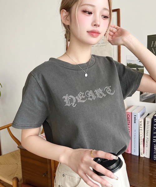 moment+(モーメントプラス)の「ラインストーンロゴ半袖Tシャツ(Tシャツ/カットソー・レディース・ピンク/ブルー/チャコールグレー/オフホワイト・M/L)」の16枚目の写真