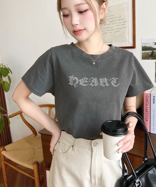 moment+(モーメントプラス)の「ラインストーンロゴ半袖Tシャツ(Tシャツ/カットソー・レディース・ピンク/ブルー/チャコールグレー/オフホワイト・M/L)」の17枚目の写真
