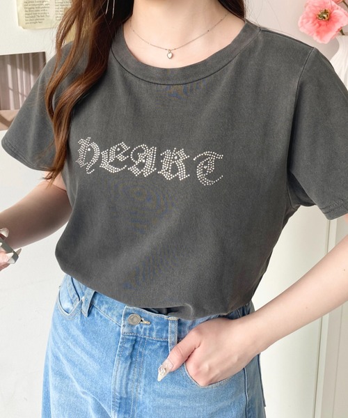 moment+(モーメントプラス)の「ラインストーンロゴ半袖Tシャツ(Tシャツ/カットソー・レディース・ピンク/ブルー/チャコールグレー/オフホワイト・M/L)」の21枚目の写真
