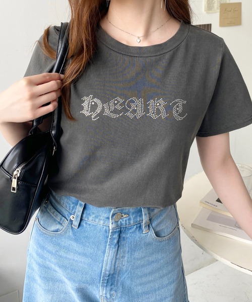 moment+(モーメントプラス)の「ラインストーンロゴ半袖Tシャツ(Tシャツ/カットソー・レディース・ピンク/ブルー/チャコールグレー/オフホワイト・M/L)」の19枚目の写真