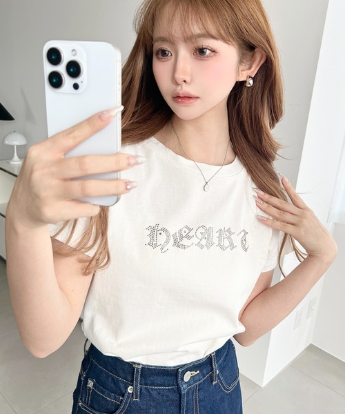 moment+(モーメントプラス)の「ラインストーンロゴ半袖Tシャツ(Tシャツ/カットソー・レディース・ピンク/ブルー/チャコールグレー/オフホワイト・M/L)」の22枚目の写真