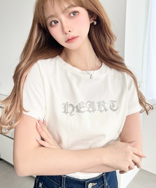 moment+(モーメントプラス)の「ラインストーンロゴ半袖Tシャツ(Tシャツ/カットソー・レディース・ピンク/ブルー/チャコールグレー/オフホワイト・M/L)」の20枚目の写真