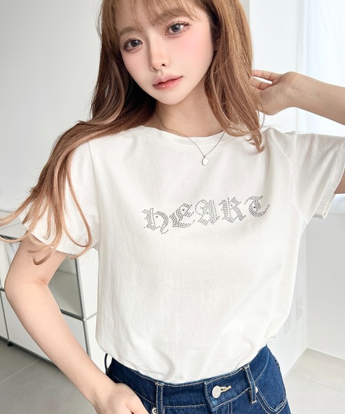 moment+(モーメントプラス)の「ラインストーンロゴ半袖Tシャツ(Tシャツ/カットソー・レディース・ピンク/ブルー/チャコールグレー/オフホワイト・M/L)」の21枚目の写真