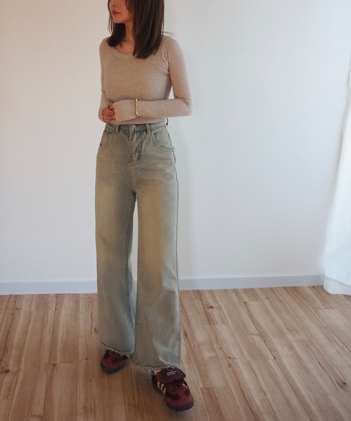 LAULEN（ローレン）の「vintage processing straight denim pants /ヴィンテージ加工 ストレート デニム パンツ（デニムパンツ・レディース・ブルー・S/M/L）」の5枚目の写真