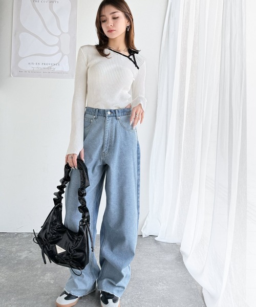 mily bilet(ミウィビレット)の「【mily bilet】くるみボタンアシンメトリーネックボーダーリブニット(長袖)(ニット/セーター・レディース・ベージュ/アイボリー/ブラック・X-LARGE/SMALL/MEDIUM/LARGE)」の15枚目の写真
