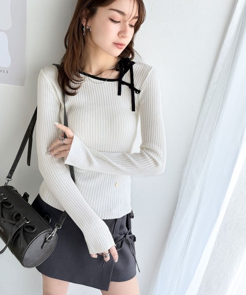 mily bilet(ミウィビレット)の「【mily bilet】くるみボタンアシンメトリーネックボーダーリブニット(長袖)(ニット/セーター・レディース・ベージュ/アイボリー/ブラック・X-LARGE/SMALL/MEDIUM/LARGE)」の18枚目の写真