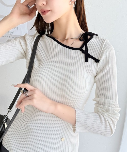 mily bilet(ミウィビレット)の「【mily bilet】くるみボタンアシンメトリーネックボーダーリブニット(長袖)(ニット/セーター・レディース・ベージュ/アイボリー/ブラック・X-LARGE/SMALL/MEDIUM/LARGE)」の19枚目の写真