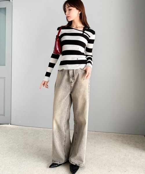 mily bilet(ミウィビレット)の「【mily bilet】くるみボタンアシンメトリーネックボーダーリブニット(長袖)(ニット/セーター・レディース・ベージュ/アイボリー/ブラック・X-LARGE/SMALL/MEDIUM/LARGE)」の21枚目の写真