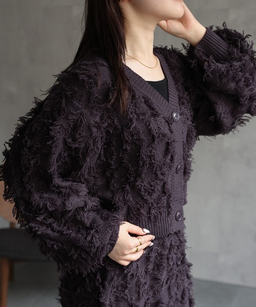 セール】【セットアップ】フリンジニットカーディガン / ショート丈
