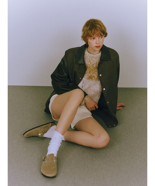 NOUNLESS（ナウンレス）の「【NOUNLESS/ナウンレス】LEATHER DOCKING AWARD JACKET（ブルゾン・レディース・カーキ/ネイビー・1）」の4枚目の写真