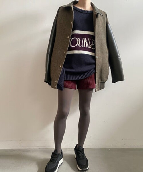 NOUNLESS（ナウンレス）の「【NOUNLESS/ナウンレス】LEATHER DOCKING AWARD JACKET（ブルゾン・レディース・カーキ/ネイビー・1）」の5枚目の写真